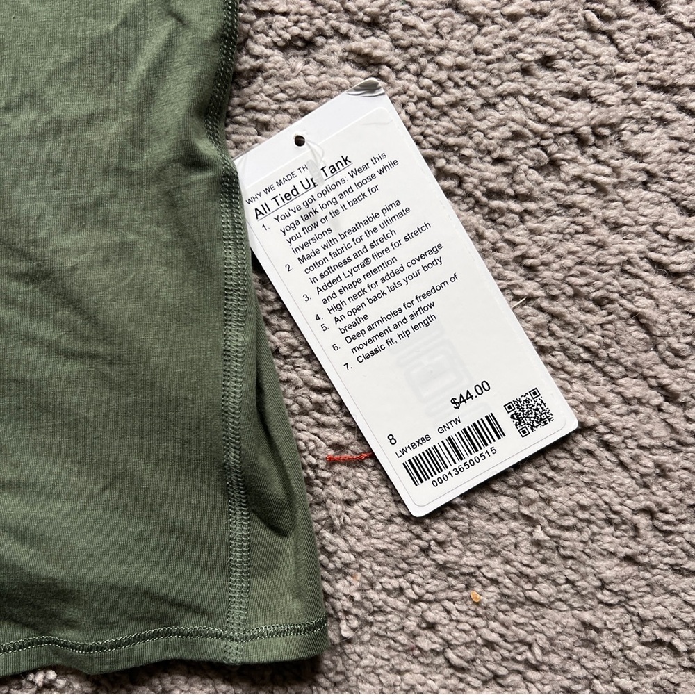 $44 Lululemon All Tied Up Tank Top *Pima Cotton
Green Twill size 8 - Picture 3 of 8